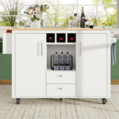 All-in-One Kitchen Island Buffet Cabinet with Folding Worktop, Heavy-Duty Non-Wood Construction, Adjustable Shelves, Wine Rack (Holds 4 Bottles), Door Shelf, Towel Rack - Space-Saving Mobile Kitchen Trolley for Small Kitchens