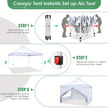 Partytent – Paviljoen – Pop-up Tent – Vouwtent – Tuintent – 3,05x3,05 m – Verstelbare Hoogte – 4 Afneembare Zijwanden