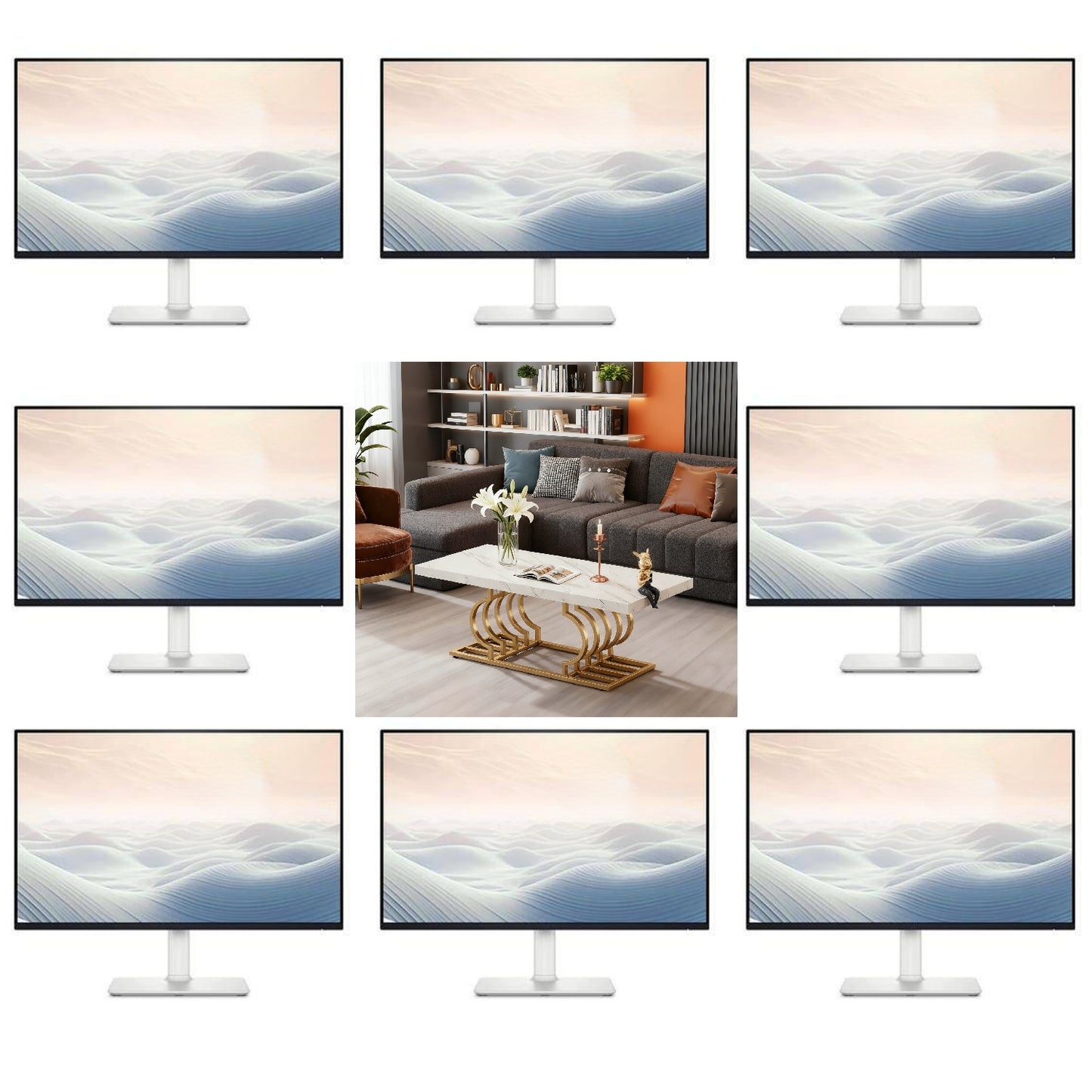 Salontafel – Koffietafel – Woonkamertafel – Tafel – Bijzettafel – Wit Marmerlook – Gouden Metalen Frame – 120x50 cm – Krasbestendig MDF & Antislip Voetjes