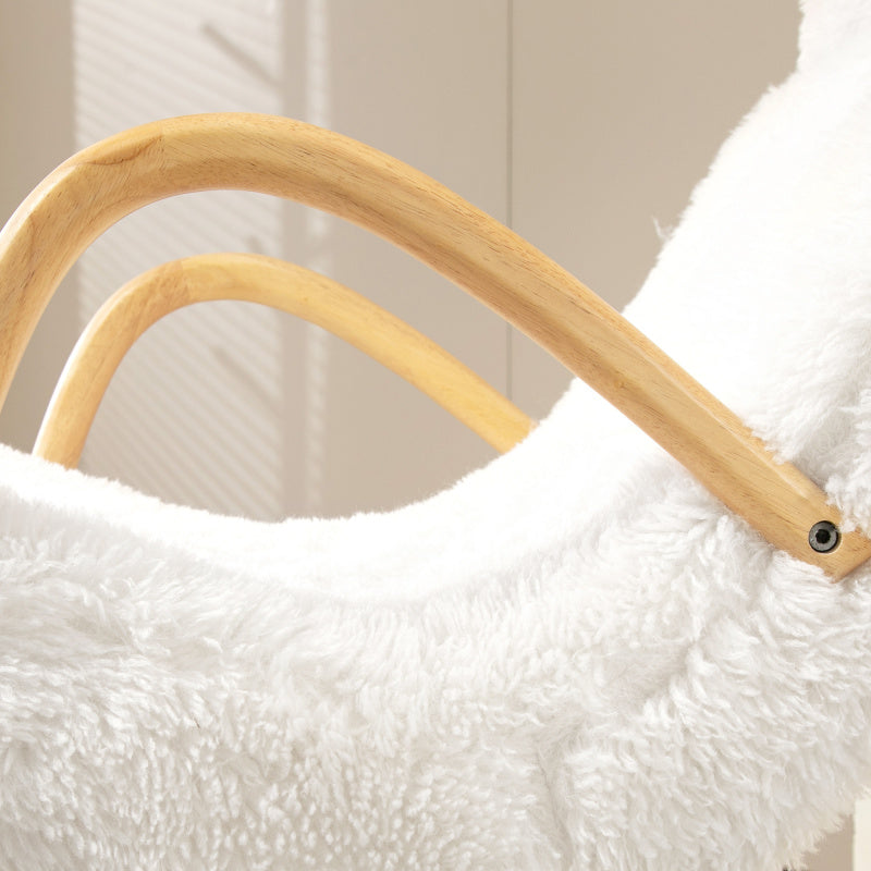 Schommelstoel – Relaxstoel – Rocking Chair – Lounge Stoel – Schommelstoel Wit – Zachte Fleece Bekleding – Stevig Houten Frame – Verstelbare Hoofdsteun – Max 120 kg