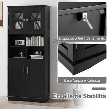 Badkast – Opbergkast – Vloerkast – Badkamermeubel – Kast Met Acryldeuren – Verstelbare Planken – 60x30x145 cm – MDF Material