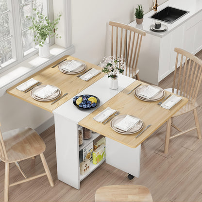 Vloerbedekking – Tapijt – PVC Vloeren – Vinyl Vloer – Zelfklevende Tegels – Uitklapbare Eettafel – Wit Laminaat – 119,9 cm Uitbreidbaar – 6 Wieltjes – 2-laags Opbergruimte