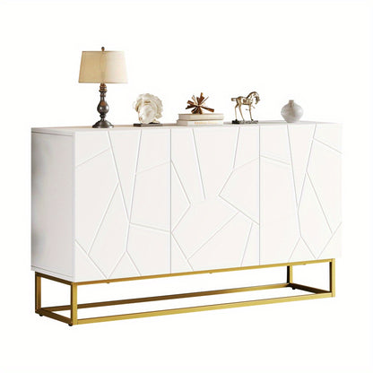 Dressoir – Opbergkast – Ladekast – Buffetkast – Woonkamerkast – Modern Wit – Hexagonaal Ontwerp – Stevig Metalen Frame – 130 cm Breed – Vloermontage