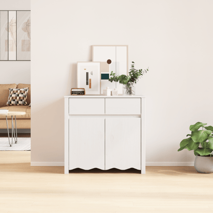 Dressoir – Sideboard – Opbergkast – Ladekast – Kast – Wit gelakt – Massief hout & spaanplaat – Compact 79x43x75,5 cm