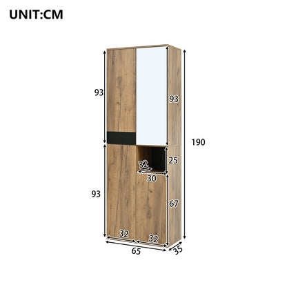 Opbergkast Hal – Schoenenkast – Kast Met Spiegel – Voorruimte Organizer – Smalle Kast – Compact 65x30 cm – Stevig Duurzaam Materiaal – Eenvoudig Te Monteren