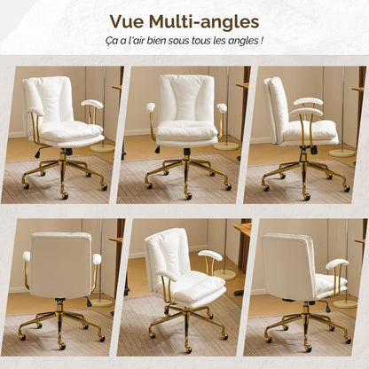 Bonnlo Ergonomic Office Chair with Adjustable Height - Heavy-Duty Leather-like Swivel Desk Chair, Golden Metal Base & Padded Backrest, White/Black Armrests, Manual Recline - Heavy-Duty Metal Frame for Home & Corporate Workspa