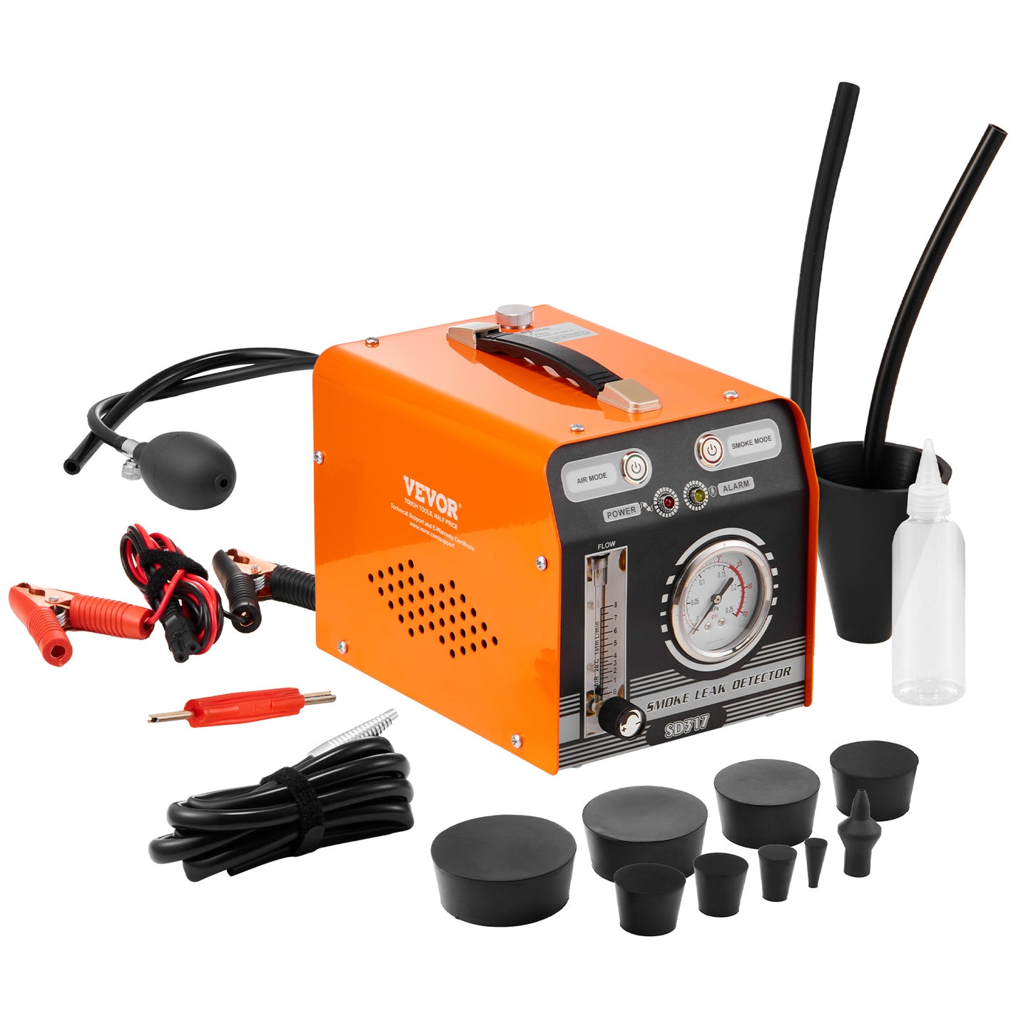 Rookmachine Auto – Lekdetector – Lekkagetester – Smoke Leak Detector – Rookgenerator Voertuig – Ingebouwde Luchtpomp 8L/min – Digitale Drukmeter & Flowmeter – Oranje Zwart