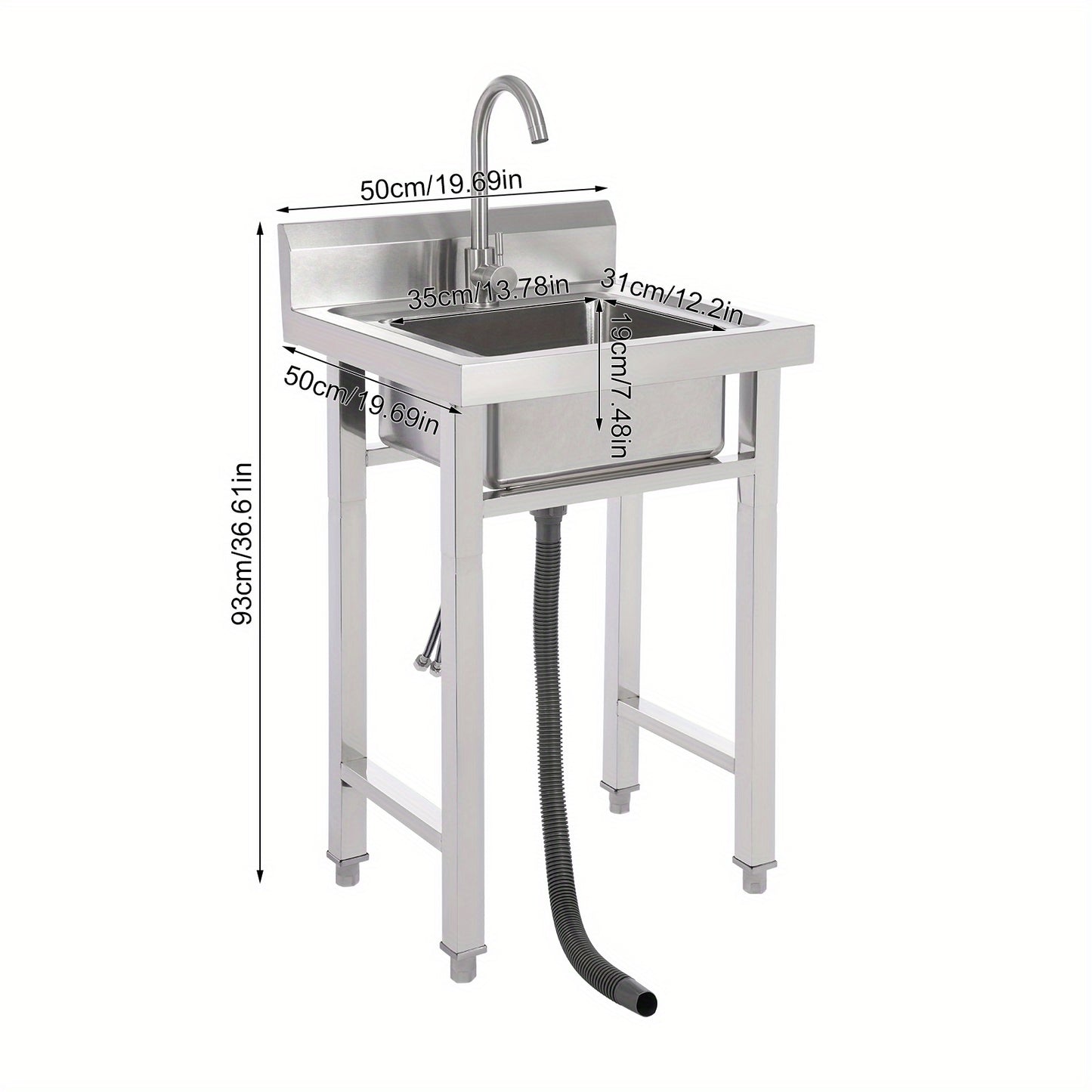 TOOL1SHOOO 201 Stainless Steel Commercial Sink Set, equipped with a 360° rotating faucet, large capacity sink dimensions of 35.0 x 30.99 x 19.0 cm, adjustable foot pads, with a filter basket and lid, suitable for cafes, rest