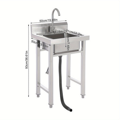 TOOL1SHOOO 201 Stainless Steel Commercial Sink Set, equipped with a 360° rotating faucet, large capacity sink dimensions of 35.0 x 30.99 x 19.0 cm, adjustable foot pads, with a filter basket and lid, suitable for cafes, rest