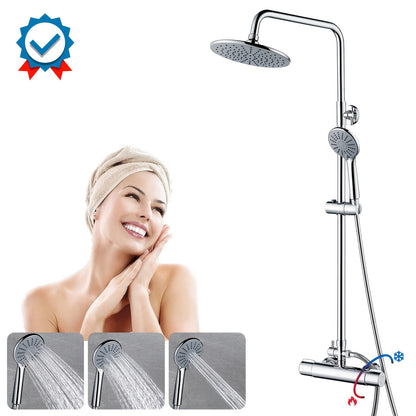 Thermostatisch Douche Systeem – Regendouche – Handdouche – Douchekraan – Douche Set – Chroom – 9 Inch Regendouche – Thermostaat Bij Constante Temperatuur