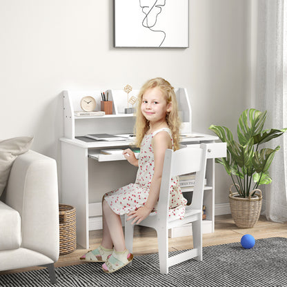 ZONEKIZ Office Set with Desk And Chair for Children Aged 5-8 with Many Storage Compartments, Sliding Tablet, And Drawer Ideal for Writing, Reading, And Drawing, White