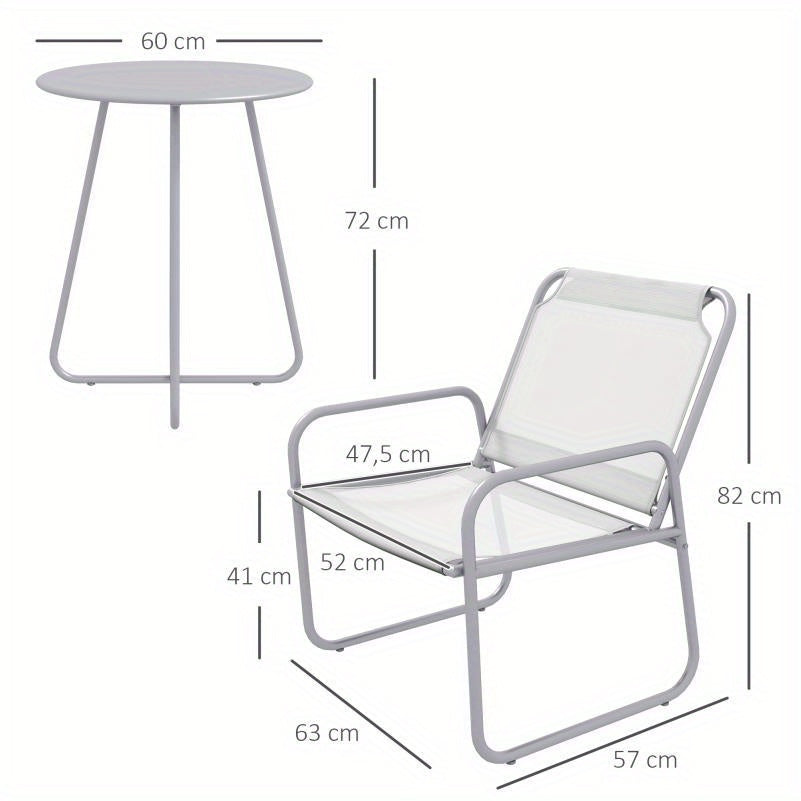 Bistro Set – Buitenmeubel – Tuinset – Terrasset – Balkonset – Weerbestendig Metalen Frame – Lichtgrijze Waterafstotende Kussens
