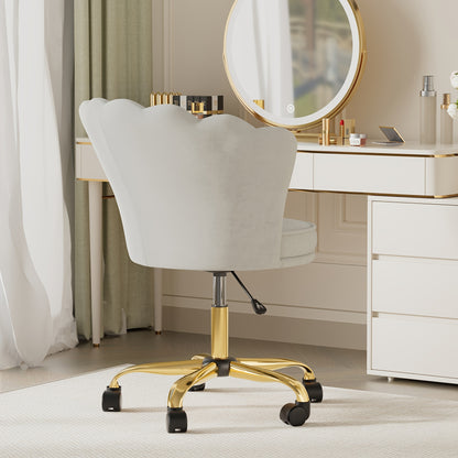 Bureaustoel – Office Chair – Draaistoel – Bureaustoelen – Verstelbare Stoel – Beige Velvet – 360° Draaibaar – Memory Foam Zitting – Max 120 kg Belastbaar