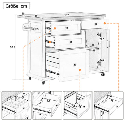 Mobile Kitchen Island with Extendable Table & Rolling Cart - White Heavy-Duty Multi-Functional Cart with Storage Drawers, Expandable Dining Table, Space-Saving Suitable, Dining Room, RV, Apartment