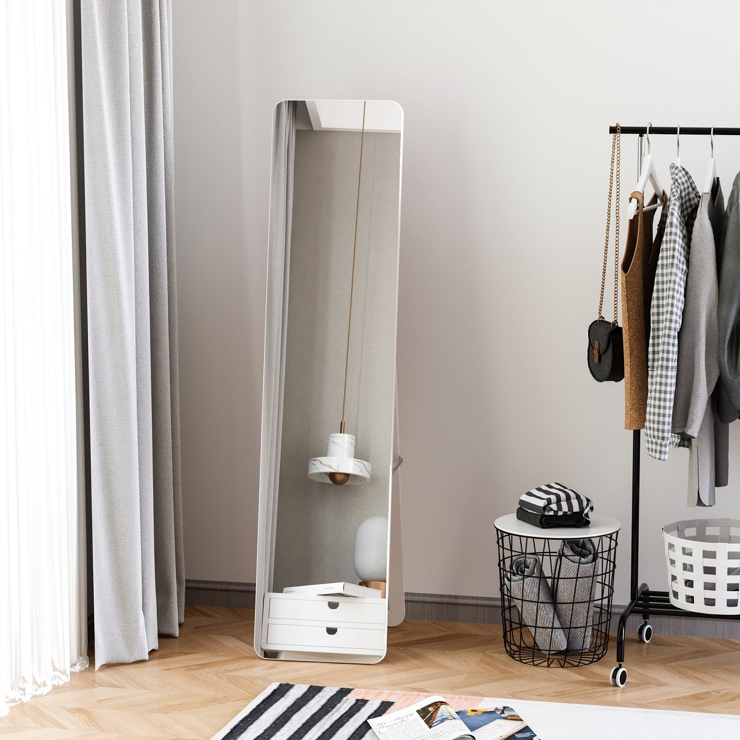 Full-Body Spiegel – Garderobespiegel – Staande Spiegel – Opvouwbare Spiegel – Muurspiegel – Wit – Stevig Dennenhouten Frame – 160 cm Hoog