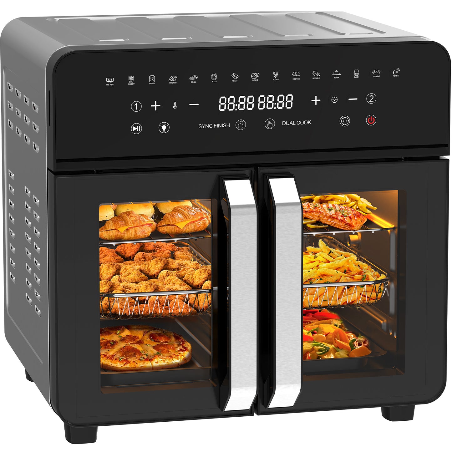 XXL Airfryer – Friteuse – Heteluchtoven – Elektrische Oven – Kooktoestel – Zwart – 23 Liter Inhoud – Dubbele Kookzones Met LED Touchscreen