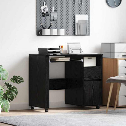 Modern Oak Rolling Desk with Spacious Storage - Heavy-Duty Treated Wood Mobile Office Furniture, Easy-Rolling Cabinet Suitable for Office & Small Spaces, Easy Assembly