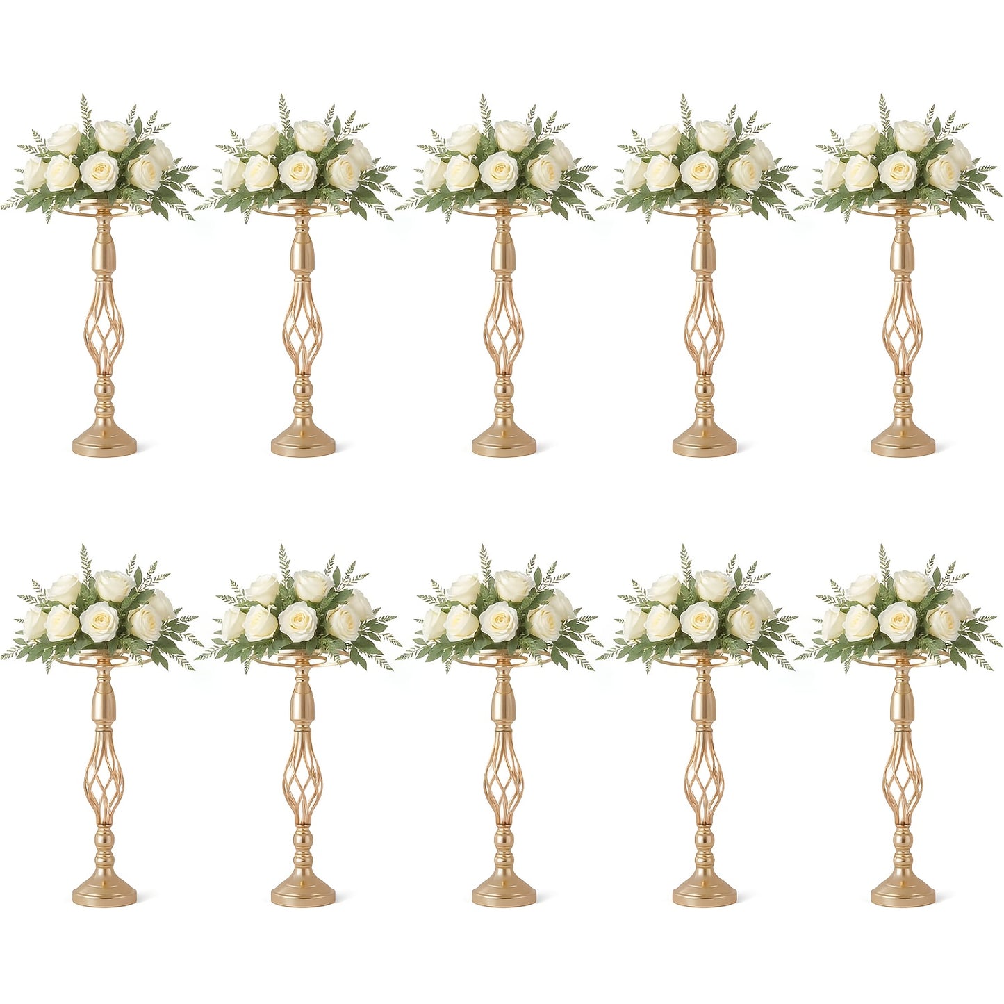 Metalen Vaas – Bloemenvaas – Siervaas – Bloemhouder – Decoratieve Vaas – Gouden Accenten – 52 cm Hoog – Roestvrij Staal
