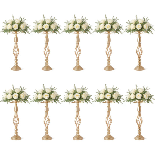 Metalen Vaas – Bloemenvaas – Siervaas – Bloemhouder – Decoratieve Vaas – Gouden Accenten – 52 cm Hoog – Roestvrij Staal