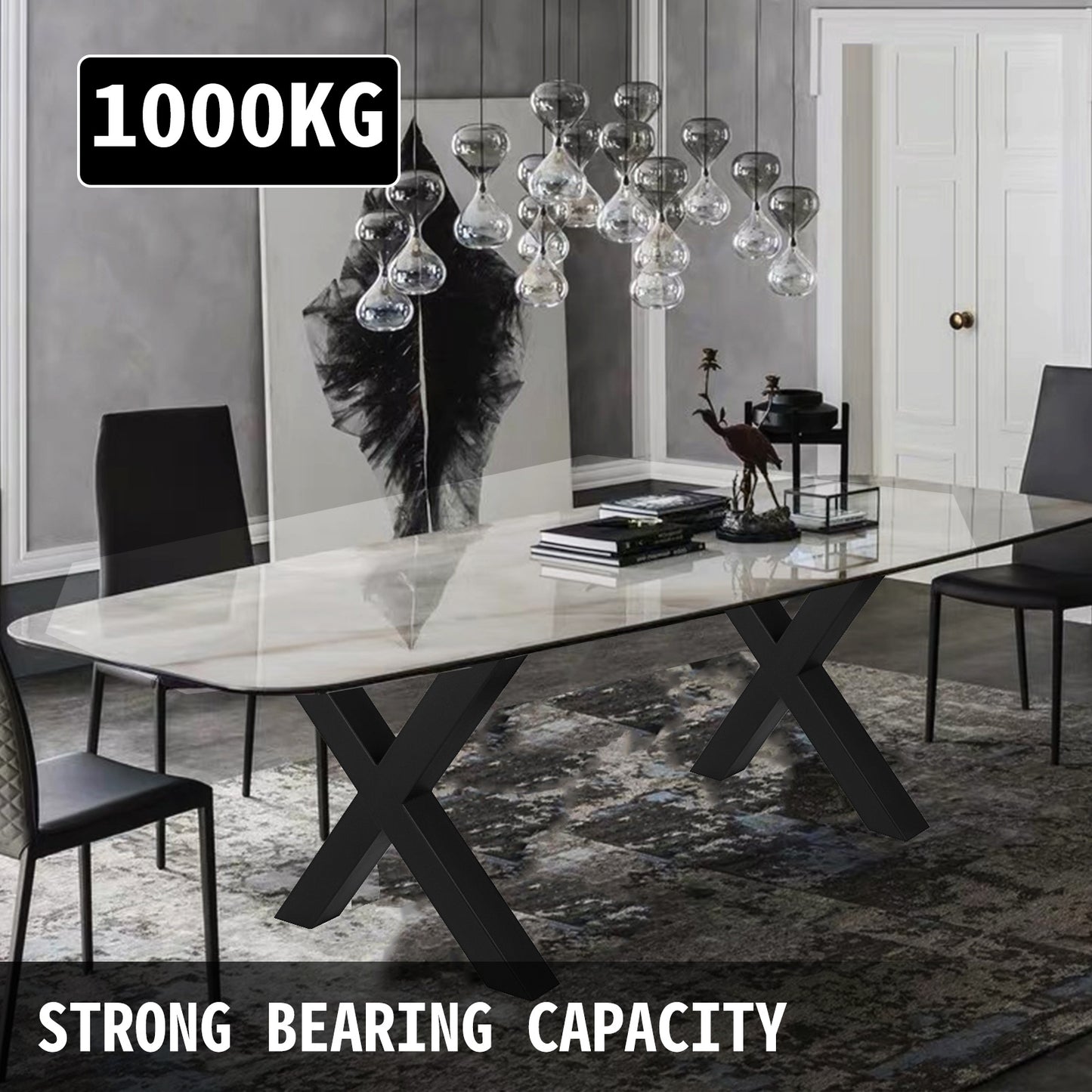 VEVOR Table Legs Metal Table Frame 720x760 mm 28.3 x 29.9 inches Stainless Steel Table Feet Black Easy Assembly Table Legs Metal Black