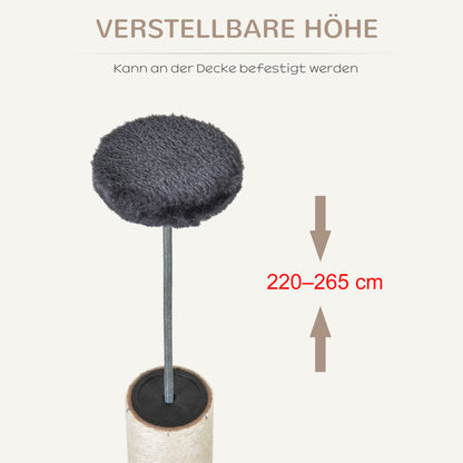 Kattenklimtoren – Krabpaal – Klimtoren – Kattenboom – Speelparadijs – Donkergrijs – Verstelbare Hoogte 220-265 cm – Inclusief Kattenhol en Hangmat