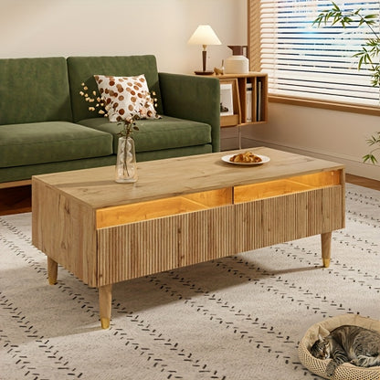 Salontafel – Woonkamertafel – Koffietafel – Bijzettafel – Opbergtafel – Modern – Twee Laden – Duurzaam Composiet – Natuurlijk Beige/Bruin – Ruimtebesparend – Gemakkelijk Montage