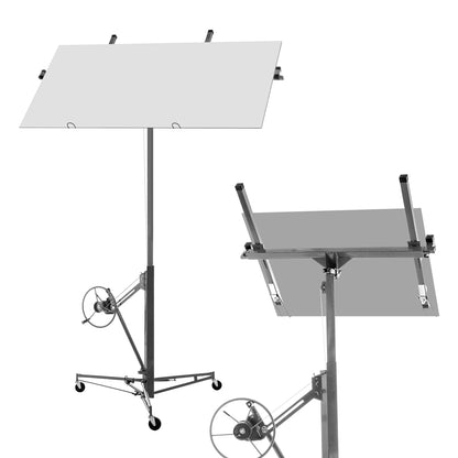 Gipsplaatlift – Drywall Lift – Panelenlift – Plafondlift – Wandplaatlift – Verstelbare Hoogte 180-470 cm – Draagkracht 68 kg – 3-Wiel Systeem Met Rem – Kantelbaar 60° – Opvouwbaar