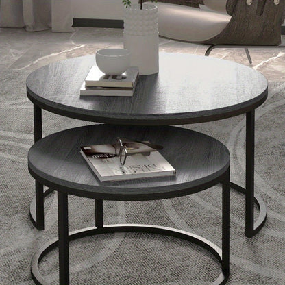 Nesting Tafels – Bijzettafeltjes – Salontafels – Stapelbare Tafels – Accent Tafels – Verstelbare Hoogte – Metaal Frame Zwart Houtlook