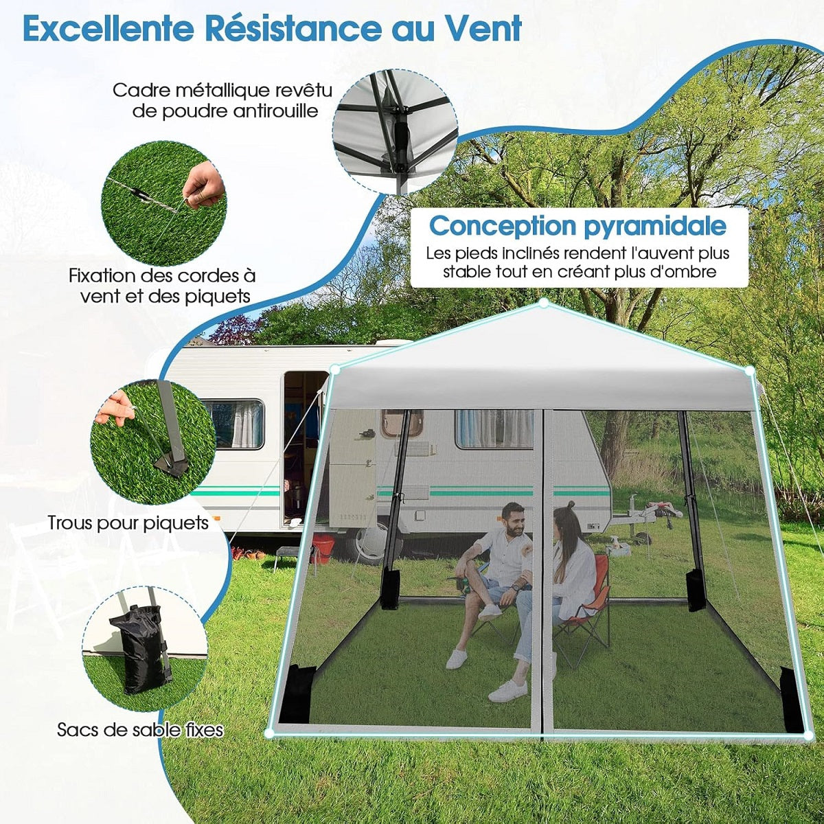 3x3 m Pop-up Tuinpaviljoen – Tuin Tent – Partytent – Overkapping – Pagodetent – Verstelbare Hoogte – Slijtvast Oxford Materiaal – Inklapbaar Met Ventilerende Gaaspanelen