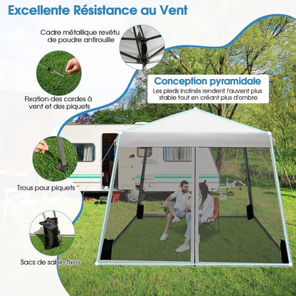3x3 m Pop-up Tuinpaviljoen – Tuin Tent – Partytent – Overkapping – Pagodetent – Verstelbare Hoogte – Slijtvast Oxford Materiaal – Inklapbaar Met Ventilerende Gaaspanelen