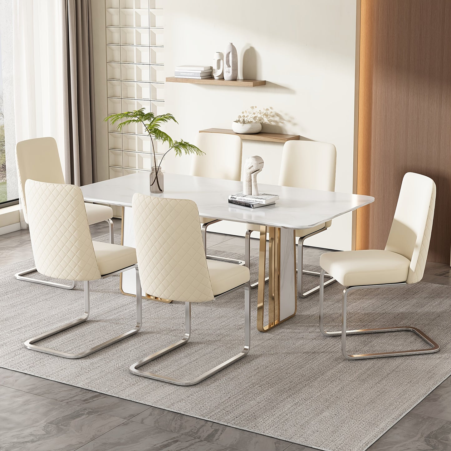 Eetkamerstoelen – Stoelen – Bureaustoelen – Zitstoelen – Luxe Stoelen – Beige Set Van 2 – Rhinestone Rugleuning – Zilveren Poten