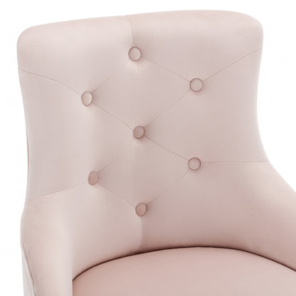 Set of 2 Modern Pink Upholstered Armchairs with Lumbar Cushion - Soft Pastel Pink Button-Tufted Backrest, Sturdy Metal Legs & White Frame, Easy-Clean Fabric for Dining Room, Living Room, - Space-Saving Lounge Chairs (No Wood