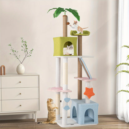 Kattenboom – Krabpaal – Kattenhuis – Klimmeubel – Kattencondo – Strandthema – 180 cm Hoog – Sisal en Jute Krabpalen