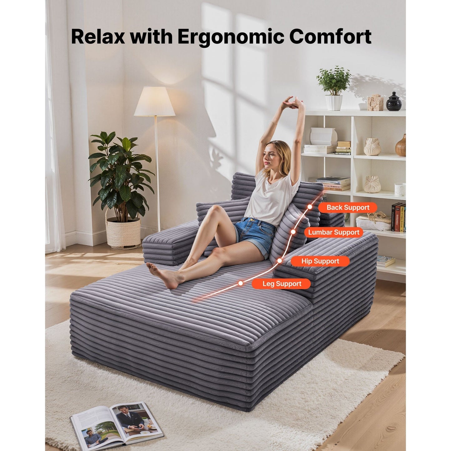 Chaise Longue – Ligstoel – Zitzak – Lounge Bank – Relaxstoel – 138 cm – Zachte Faux Fur Bekleding – Ergonomisch Comfort Met Pocketvering