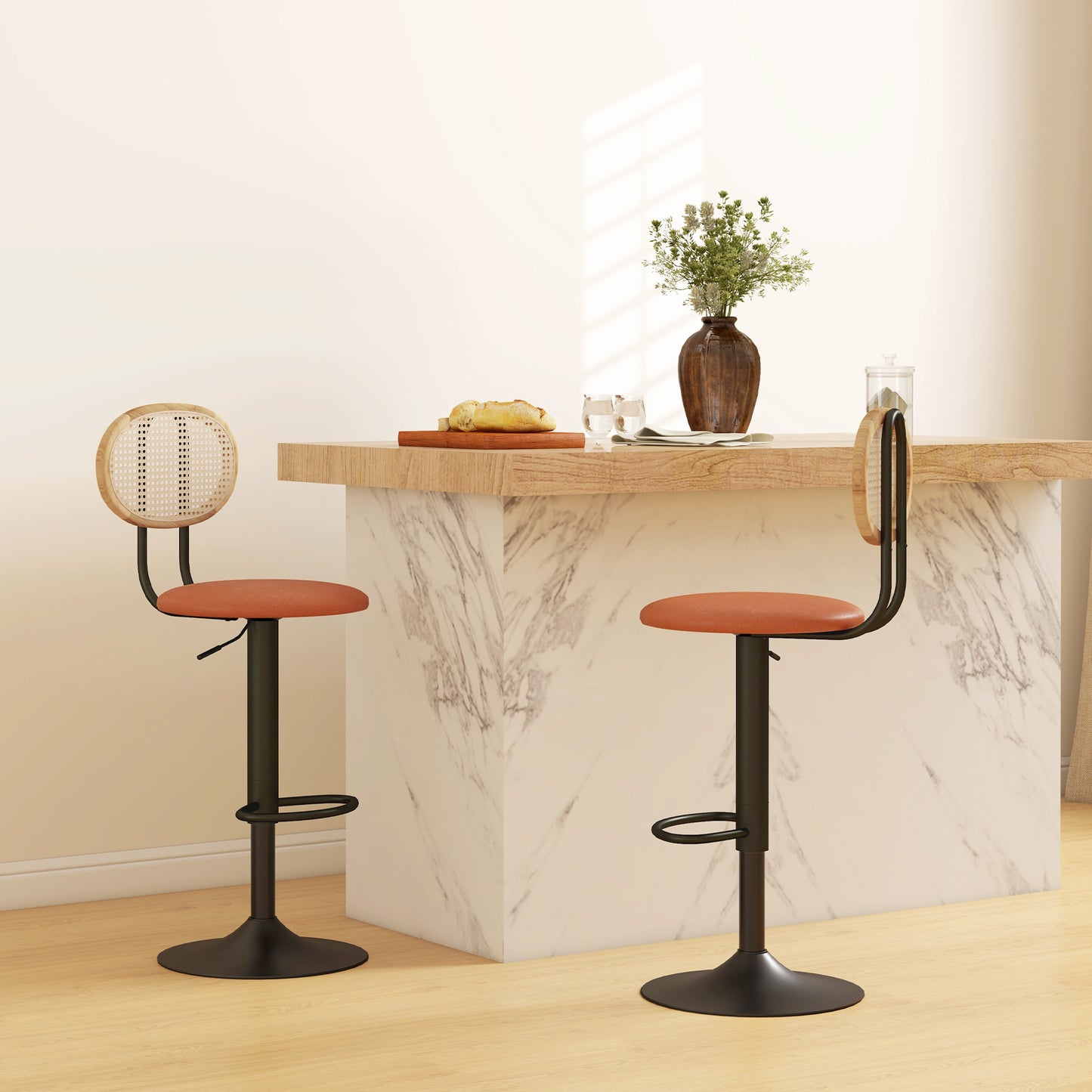 Barkrukken – Barkstoelen – Hoge Stoelen – Barstoelen – Verstelbare Barkrukken Bruin – 360° Draaibaar – Hoogte Verstelbaar 92-113,5 cm