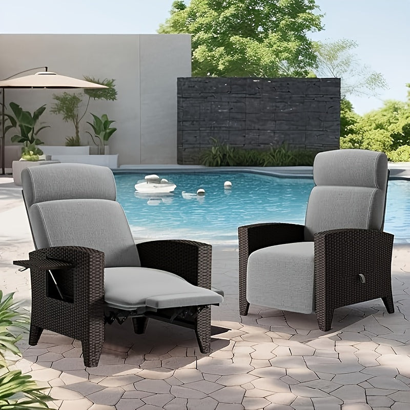 2pcs Brown PE Rattan Sofa Set with Coffee Table & Dust Cover - All-Weather Outdoor Furniture, 160° Flat Recline & Extendable Footrest, Cushioned Comfort, UV-Resistant Wicker Patio Lounge Set for Balcony, Garden, Poolside - E