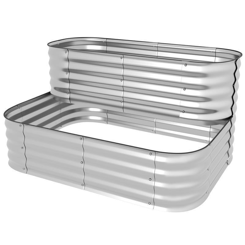 Verhoogde Plantenbak – Metalen Tuinbak – Grote Bloembak – Moestuinbak – Balkonbak – Gegalvaniseerd Staal – 2-Lagen Ontwerp – Roestbestendig & Weerbestendig – 120x90x30 cm – Golvende Zijkanten & Drainagesysteem