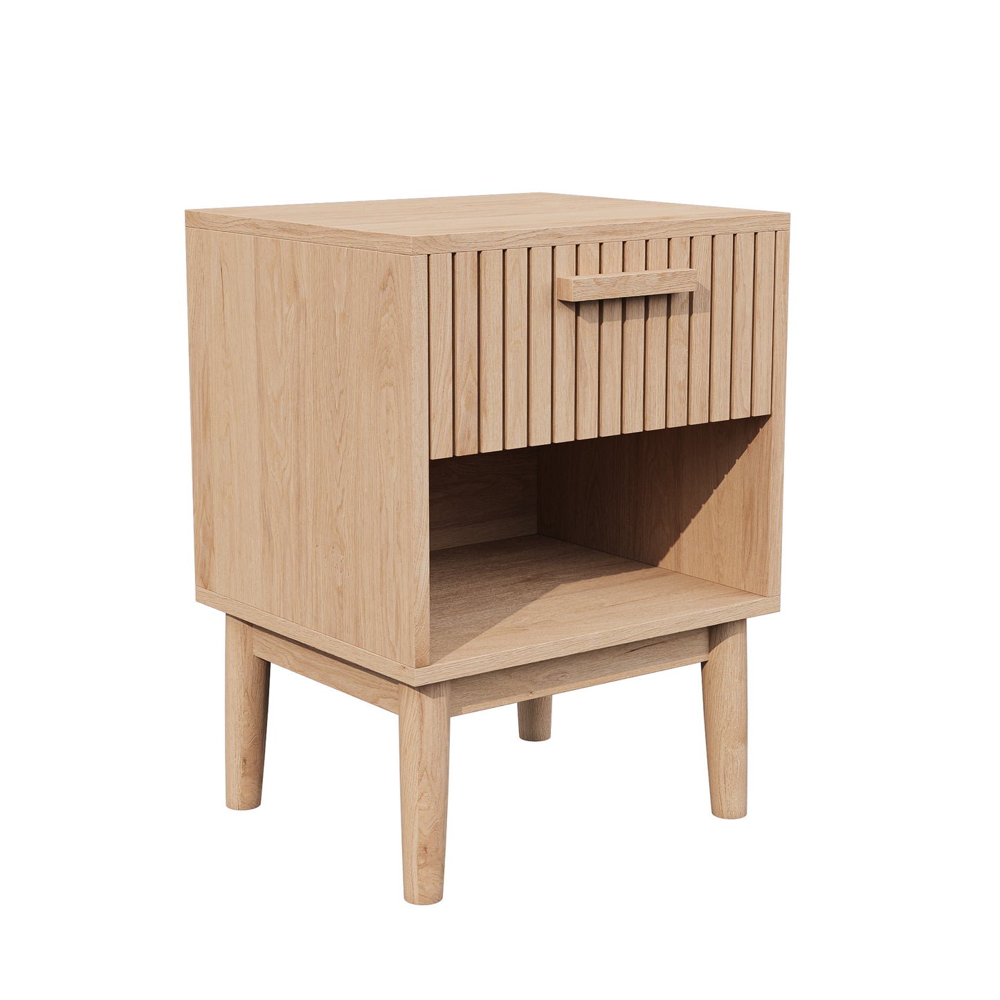 Nachtkastje – Nachtkastjes – Bijzettafel – Nachtkast – Bedside Table – Set Van 2 – Houtkleur – Met Lade En Open Plank – Compact 40x35x55 cm – Stevig Met Houten Poten