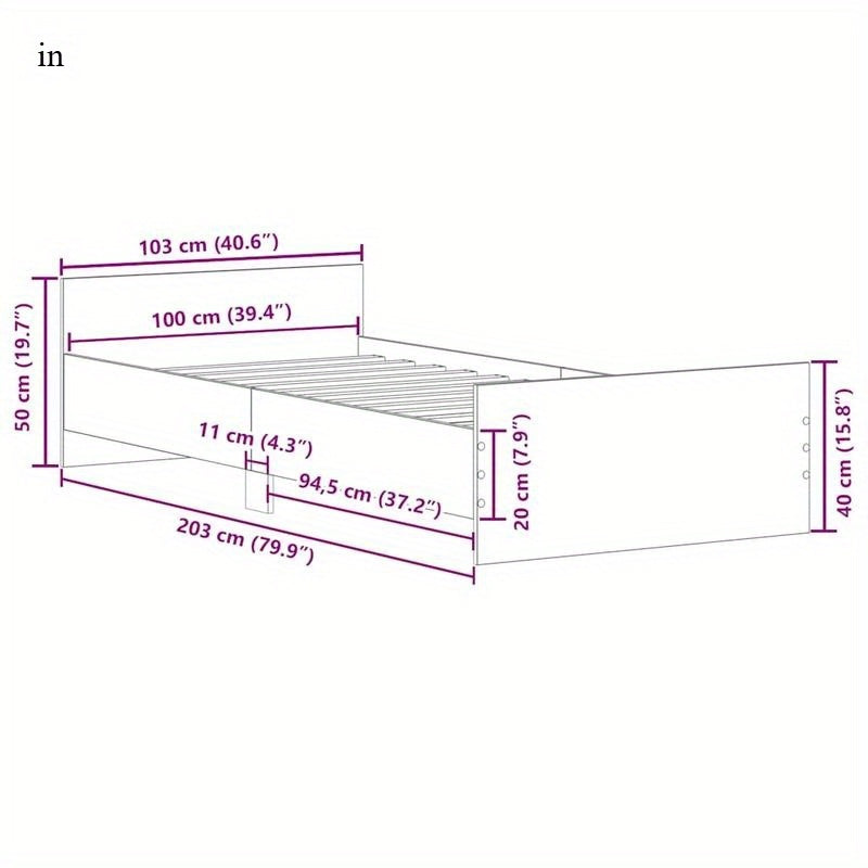 Bedframe – Eenpersoonsbed – Platformbed – Houten Bed – Tweepersoonsbed – Robuuste Houten Constructie – 100x200 cm – Eikenhout Finish