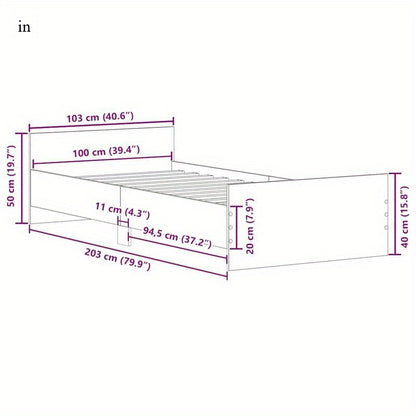 Bedframe – Eenpersoonsbed – Platformbed – Houten Bed – Tweepersoonsbed – Robuuste Houten Constructie – 100x200 cm – Eikenhout Finish