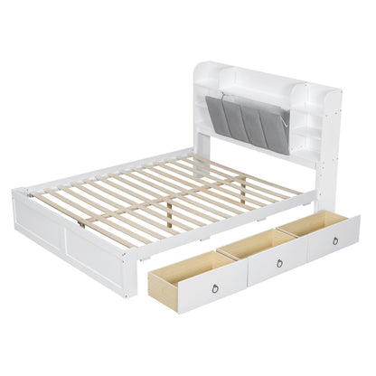 Bedframe – Tweepersoonsbed – Opbergbed – Met Lattenbodem – Metal Bed – Modern Design – 160x200 cm – Stevig Metalen Frame Met 3 Lade Opbergruimte & Liftdeksel