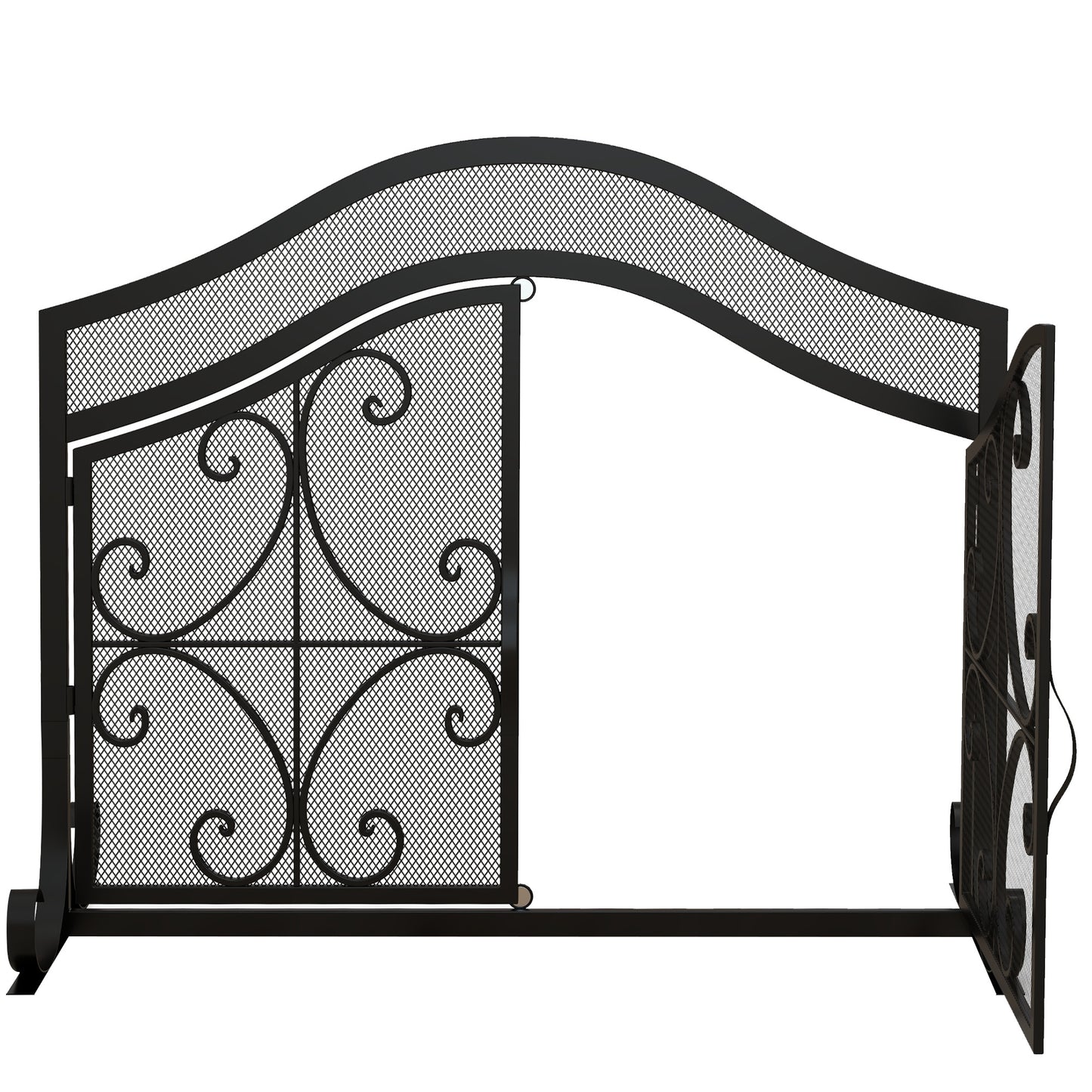 Vonkenscherm – Haardafscherming – Open Haard Scherm – Vuurbeveiliging – Haardbescherming – Zwart Metalen Frame – Dubbele Deuren Met Magneetsluiting – 105x40x80,5 cm