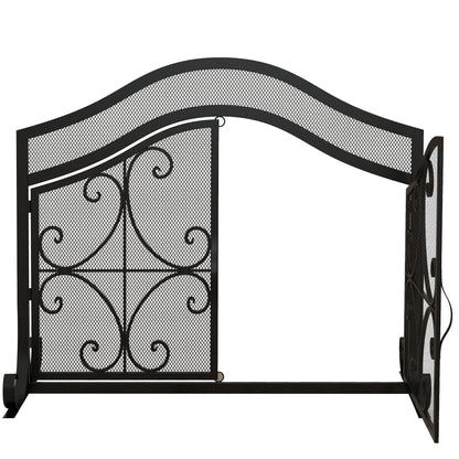 Vonkenscherm – Haardafscherming – Open Haard Scherm – Vuurbeveiliging – Haardbescherming – Zwart Metalen Frame – Dubbele Deuren Met Magneetsluiting – 105x40x80,5 cm