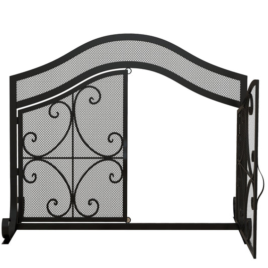 Vonkenscherm – Haardafscherming – Open Haard Scherm – Vuurbeveiliging – Haardbescherming – Zwart Metalen Frame – Dubbele Deuren Met Magneetsluiting – 105x40x80,5 cm