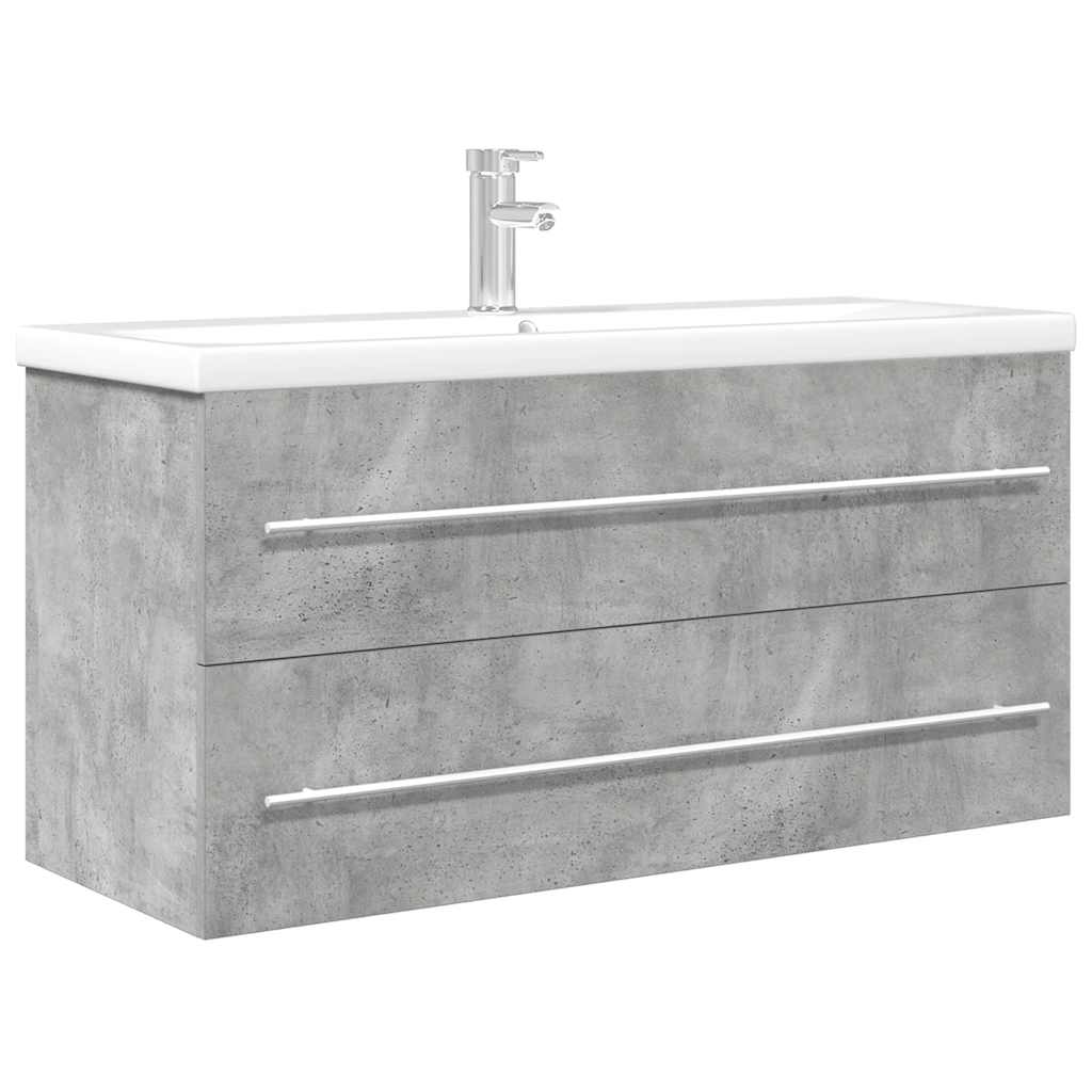 Badkamermeubelset – Badmeubel – Wastafelmeubel – Onderbouwkast – Spiegel – Beton grijs – Wandmontage – Keramische Wasbak 100x38,5x48 cm