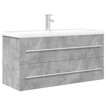 Badkamermeubelset – Badmeubel – Wastafelmeubel – Onderbouwkast – Spiegel – Beton grijs – Wandmontage – Keramische Wasbak 100x38,5x48 cm