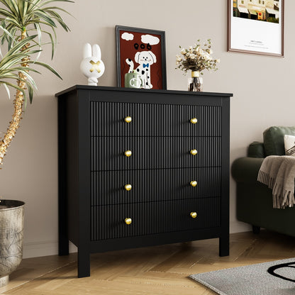 Modern Black Metal Sideboard with Golden-Toned Doors & 4-Drawer Front Cabinet - Heavy-Duty Non-Wood Storage Dresser, Shoe Cabinet for Living Room, Bedroom, Kitchen - -Standing Furniture (≥68.58cm Height, ≥5-Section Assemb