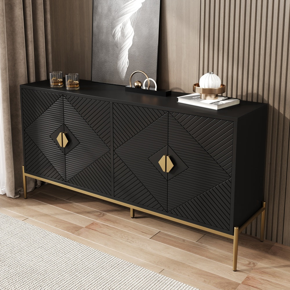 Dressoir – Modern Sideboard – Opbergkast – Ladekast – Kast – Zwart – 162x80x40 cm – Minimalistisch Design – Geschikt Voor Woonkamer Eetkamer Hal