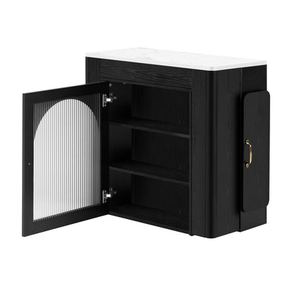 Uitbreidbare Eettafel – Keukeneiland – Buffetkast – Bar – Sideboard – Mobiel Op Wieltjes – Strak Zwart-Wit Design