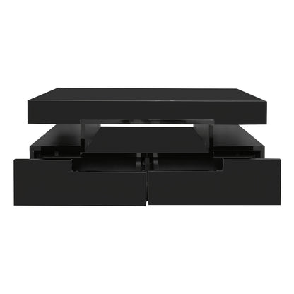 Modern White High-Gloss Coffee Table with Four Front & Back Drawers for Ample Storage, Sleek Two-Tier Design, Perfect for Contemporary Living Rooms, Coffee Table for Living Room
